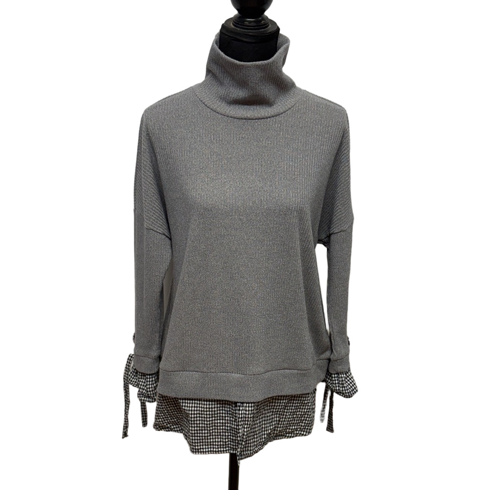 ✨ Doe & Rae Gray Turtleneck Layered Look Sweater | Size Small